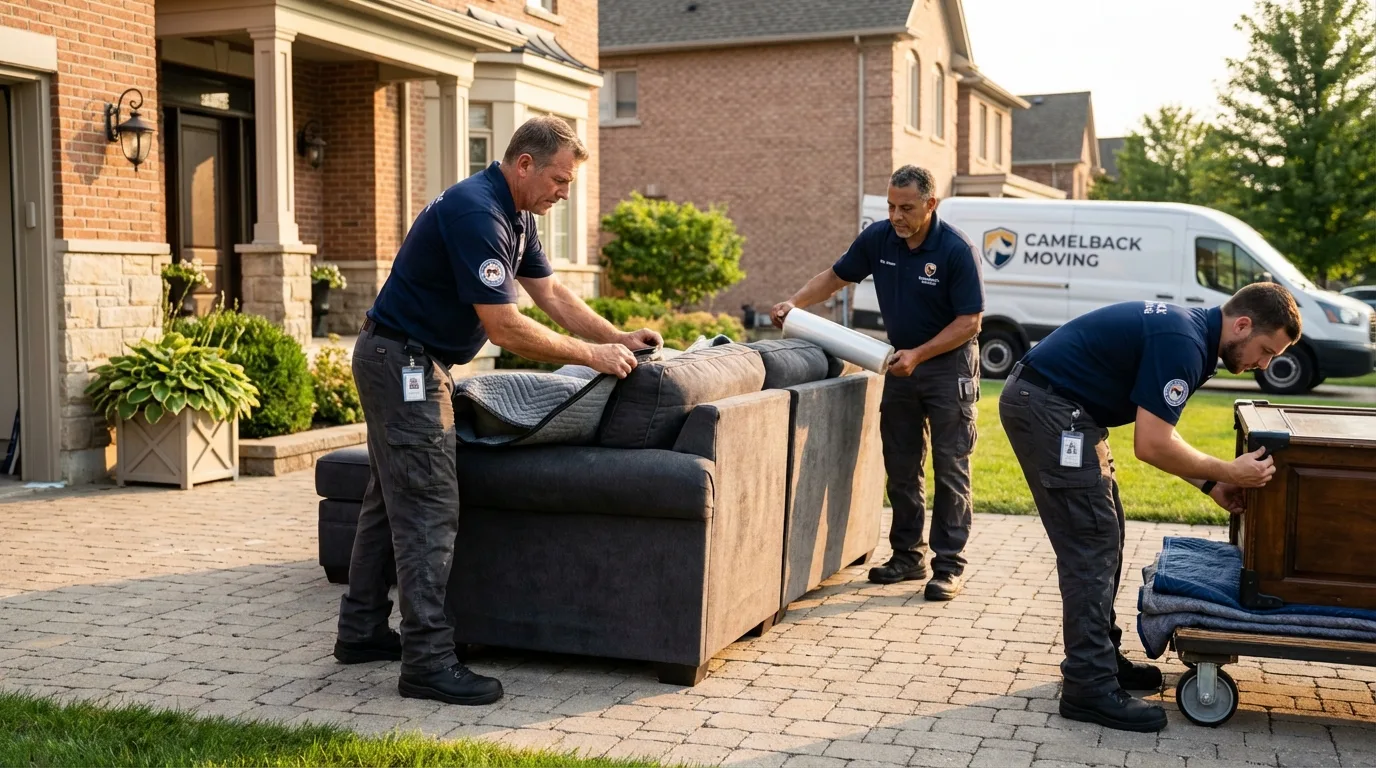 Large estate moving crew wrapping furniture in Narragansett, RI